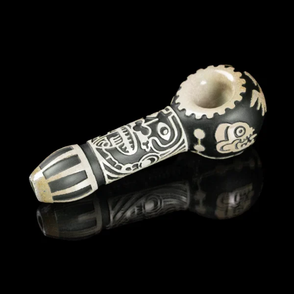 Maya Face in Color Black Frit Hand Pipe